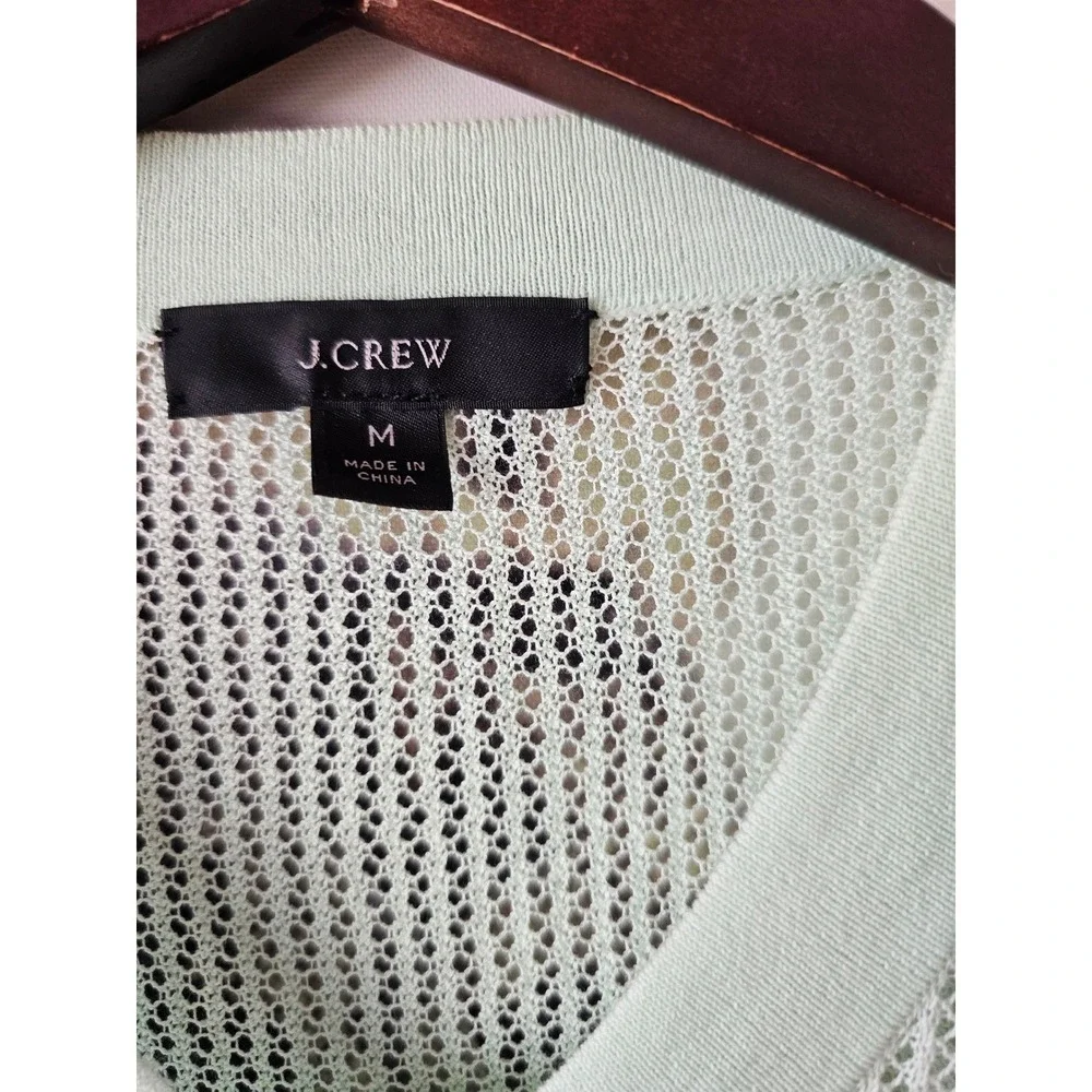 J Crew Pointelle Stitch Mint Green‎ Open Knit Mesh Button Front Cardigan Size M